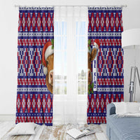 Cow in Santa Hat Be Kind Message Window Curtain with Red Blue Knit Pattern Design - Wonder Print Shop