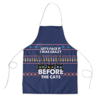 Crazy Cat Lover Apron with Black Cats and Funny Quote in Blue Holiday Knit Pattern Design - Wonder Print Shop