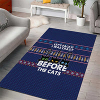 Crazy Cat Lover Area Rug with Black Cats and Funny Quote in Blue Holiday Knit Pattern Design - Wonder Print Shop