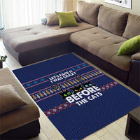 Crazy Cat Lover Area Rug with Black Cats and Funny Quote in Blue Holiday Knit Pattern Design - Wonder Print Shop