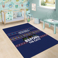 Crazy Cat Lover Area Rug with Black Cats and Funny Quote in Blue Holiday Knit Pattern Design - Wonder Print Shop