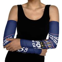 Crazy Cat Lover Arm Sleeves with Black Cats and Funny Quote in Blue Holiday Knit Pattern Design - Wonder Print Shop