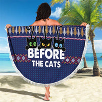 Crazy Cat Lover Beach Blanket with Black Cats and Funny Quote in Blue Holiday Knit Pattern Design - Wonder Print Shop