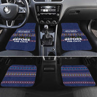 Crazy Cat Lover Car Mats with Black Cats and Funny Quote in Blue Holiday Knit Pattern Design - Wonder Print Shop