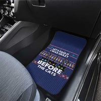 Crazy Cat Lover Car Mats with Black Cats and Funny Quote in Blue Holiday Knit Pattern Design - Wonder Print Shop