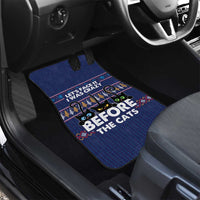 Crazy Cat Lover Car Mats with Black Cats and Funny Quote in Blue Holiday Knit Pattern Design - Wonder Print Shop