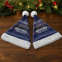 Crazy Cat Lover Christmas Santa Hat with Black Cats and Funny Quote in Blue Holiday Knit Pattern Design - Wonder Print Shop