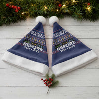 Crazy Cat Lover Christmas Santa Hat with Black Cats and Funny Quote in Blue Holiday Knit Pattern Design - Wonder Print Shop
