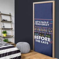 Crazy Cat Lover Door Cover with Black Cats and Funny Quote in Blue Holiday Knit Pattern Design - Wonder Print Shop