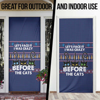 Crazy Cat Lover Door Cover with Black Cats and Funny Quote in Blue Holiday Knit Pattern Design - Wonder Print Shop
