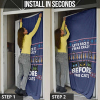 Crazy Cat Lover Door Cover with Black Cats and Funny Quote in Blue Holiday Knit Pattern Design - Wonder Print Shop