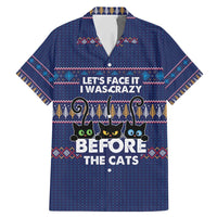 Crazy Cat Lover Family Matching Mermaid Dress and Hawaiian Shirt with Black Cats and Funny Quote in Blue Holiday Knit Pattern Design - Wonder Print Shop