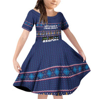 Crazy Cat Lover Family Matching Off Shoulder Short Dress and Hawaiian Shirt with Black Cats and Funny Quote in Blue Holiday Knit Pattern Design - Wonder Print Shop