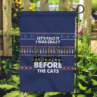 Crazy Cat Lover Garden Flag with Black Cats and Funny Quote in Blue Holiday Knit Pattern Design - Wonder Print Shop