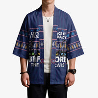 Crazy Cat Lover Kimono with Black Cats and Funny Quote in Blue Holiday Knit Pattern Design - Wonder Print Shop