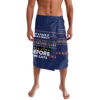 Crazy Cat Lover Lavalava with Black Cats and Funny Quote in Blue Holiday Knit Pattern Design - Wonder Print Shop