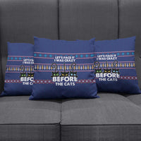 Crazy Cat Lover Pillow Cover with Black Cats and Funny Quote in Blue Holiday Knit Pattern Design - Wonder Print Shop