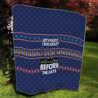 Crazy Cat Lover Quilt with Black Cats and Funny Quote in Blue Holiday Knit Pattern Design - Wonder Print Shop