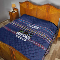 Crazy Cat Lover Quilt with Black Cats and Funny Quote in Blue Holiday Knit Pattern Design - Wonder Print Shop