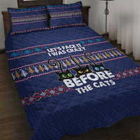 Crazy Cat Lover Quilt Bed Set with Black Cats and Funny Quote in Blue Holiday Knit Pattern Design - Wonder Print Shop