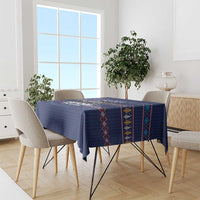 Crazy Cat Lover Tablecloth with Black Cats and Funny Quote in Blue Holiday Knit Pattern Design - Wonder Print Shop