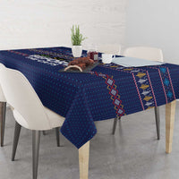 Crazy Cat Lover Tablecloth with Black Cats and Funny Quote in Blue Holiday Knit Pattern Design - Wonder Print Shop