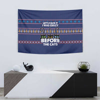 Crazy Cat Lover Tapestry with Black Cats and Funny Quote in Blue Holiday Knit Pattern Design - Wonder Print Shop