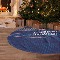 Crazy Cat Lover Tree Skirt with Black Cats and Funny Quote in Blue Holiday Knit Pattern Design - Wonder Print Shop