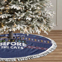 Crazy Cat Lover Tree Skirt with Black Cats and Funny Quote in Blue Holiday Knit Pattern Design - Wonder Print Shop