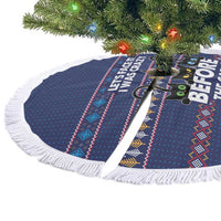 Crazy Cat Lover Tree Skirt with Black Cats and Funny Quote in Blue Holiday Knit Pattern Design - Wonder Print Shop