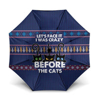 Crazy Cat Lover Umbrella with Black Cats and Funny Quote in Blue Holiday Knit Pattern Design - Wonder Print Shop