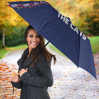 Crazy Cat Lover Umbrella with Black Cats and Funny Quote in Blue Holiday Knit Pattern Design - Wonder Print Shop