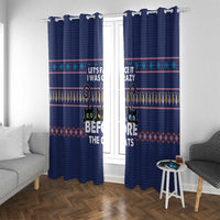 Crazy Cat Lover Window Curtain with Black Cats and Funny Quote in Blue Holiday Knit Pattern Design - Wonder Print Shop
