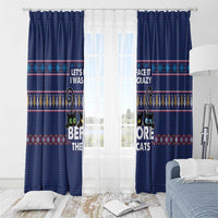 Crazy Cat Lover Window Curtain with Black Cats and Funny Quote in Blue Holiday Knit Pattern Design - Wonder Print Shop
