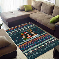 Bernese Mountain Dogs in Holiday Costumes Area Rug with Green Snowflake Pattern Design - Wonder Print Shop