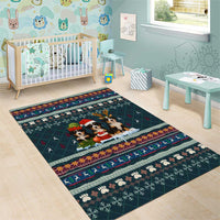 Bernese Mountain Dogs in Holiday Costumes Area Rug with Green Snowflake Pattern Design - Wonder Print Shop