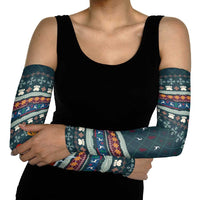 Bernese Mountain Dogs in Holiday Costumes Arm Sleeves with Green Snowflake Pattern Design - Wonder Print Shop