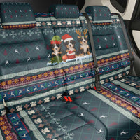 Bernese Mountain Dogs in Holiday Costumes Back Car Seat Cover with Green Snowflake Pattern Design - Wonder Print Shop