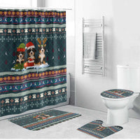 Bernese Mountain Dogs in Holiday Costumes Bathroom Set with Green Snowflake Pattern Design - Wonder Print Shop