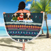 Bernese Mountain Dogs in Holiday Costumes Beach Blanket with Green Snowflake Pattern Design - Wonder Print Shop