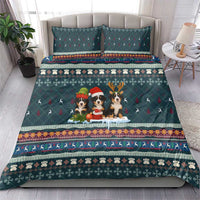 Bernese Mountain Dogs in Holiday Costumes Bedding Set with Green Snowflake Pattern Design - Wonder Print Shop