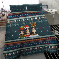Bernese Mountain Dogs in Holiday Costumes Bedding Set with Green Snowflake Pattern Design - Wonder Print Shop