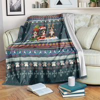 Bernese Mountain Dogs in Holiday Costumes Blanket with Green Snowflake Pattern Design - Wonder Print Shop