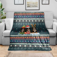 Bernese Mountain Dogs in Holiday Costumes Blanket with Green Snowflake Pattern Design - Wonder Print Shop