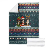 Bernese Mountain Dogs in Holiday Costumes Blanket with Green Snowflake Pattern Design - Wonder Print Shop