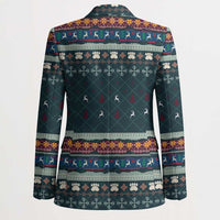 Bernese Mountain Dogs in Holiday Costumes Blazer with Green Snowflake Pattern Design - Wonder Print Shop