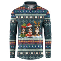 Bernese Mountain Dogs in Holiday Costumes Button Sweatshirt with Green Snowflake Pattern Design - Wonder Print Shop