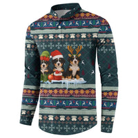 Bernese Mountain Dogs in Holiday Costumes Button Sweatshirt with Green Snowflake Pattern Design - Wonder Print Shop