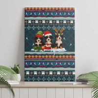 Bernese Mountain Dogs in Holiday Costumes Canvas Wall Art with Green Snowflake Pattern Design - Wonder Print Shop