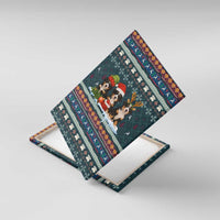 Bernese Mountain Dogs in Holiday Costumes Canvas Wall Art with Green Snowflake Pattern Design - Wonder Print Shop